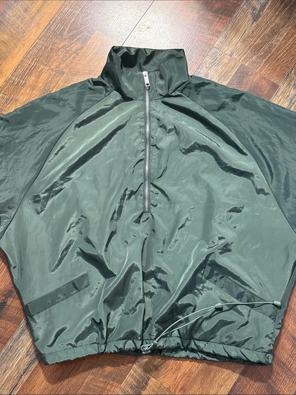boohooMAN Green Nylon Tracksuit Set Windbreaker 1/4 Zip Jacket & Shorts M